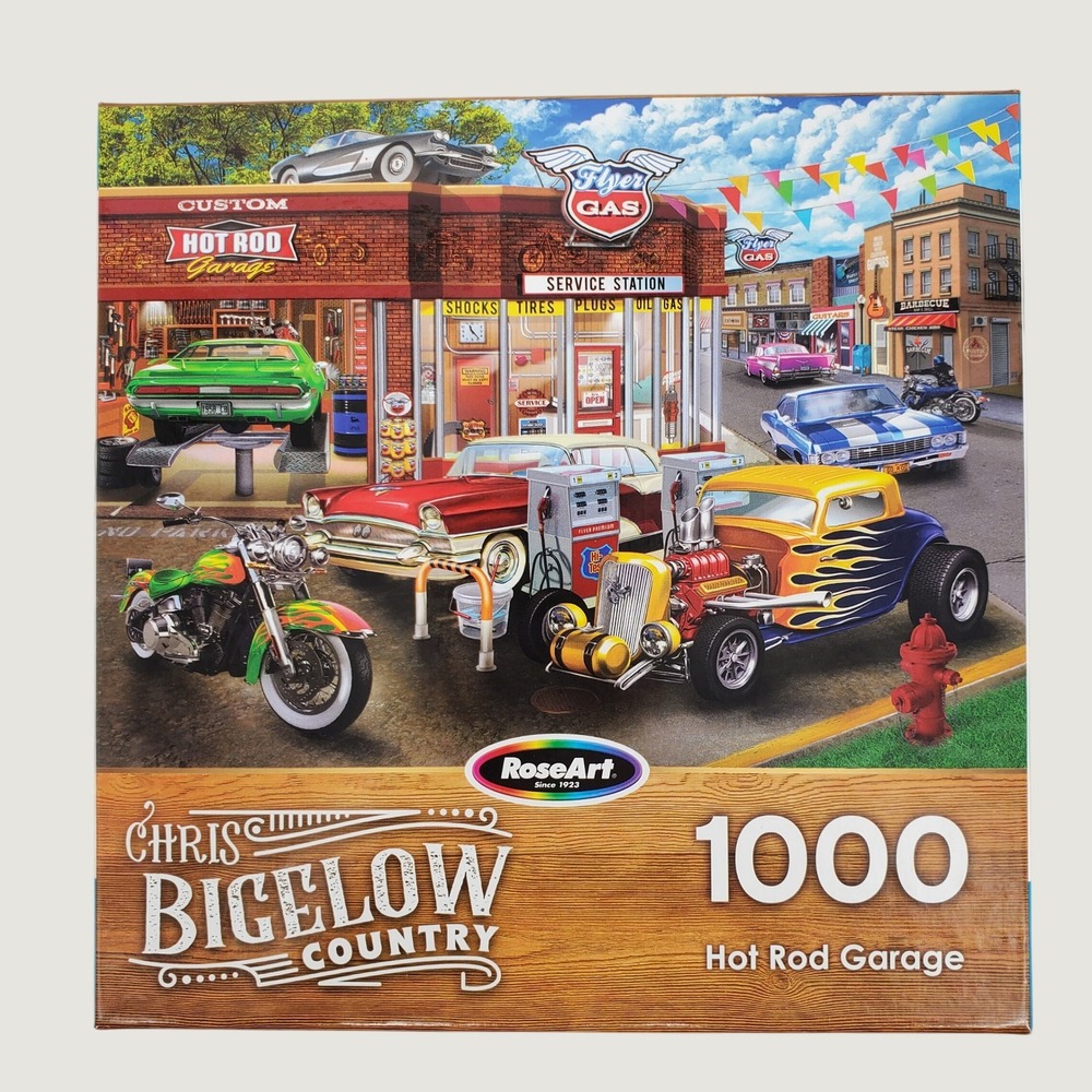 RoseArt Chris Bigelow Country Hot Rod Garage 1000 Piece Jigsaw Puzzle 6650 New
